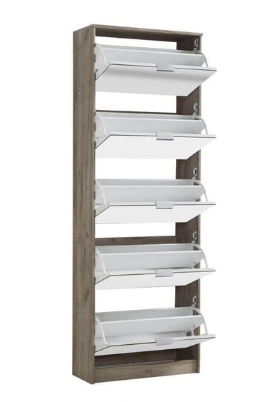 Carrera Mirrored Oak Effect Tall Shoe Cabinet with Five Revolving Drawers - UK Luxury Furniture